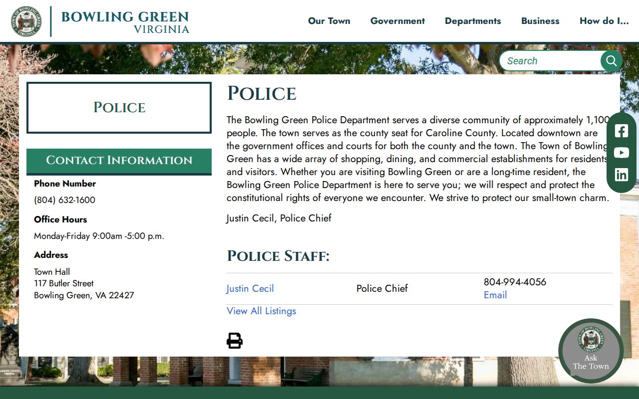 Bowling Green Police record check contact page
