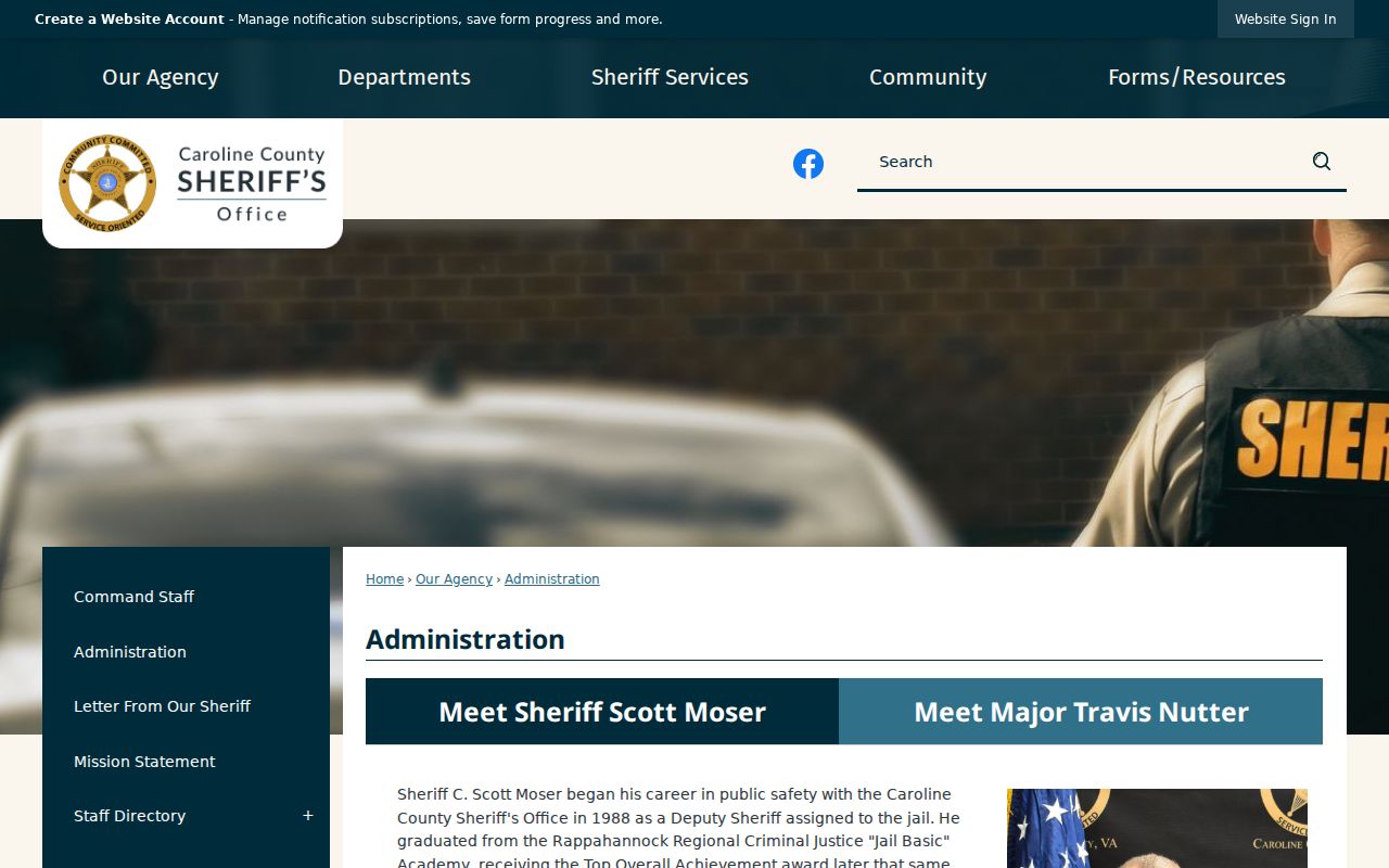Caroline County Sheriff administration for arrest record custody