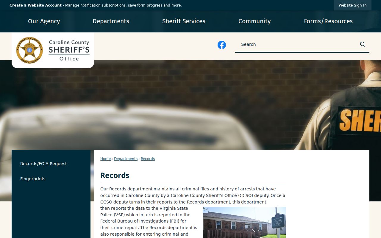 Caroline County arrest search through Sheriff Records