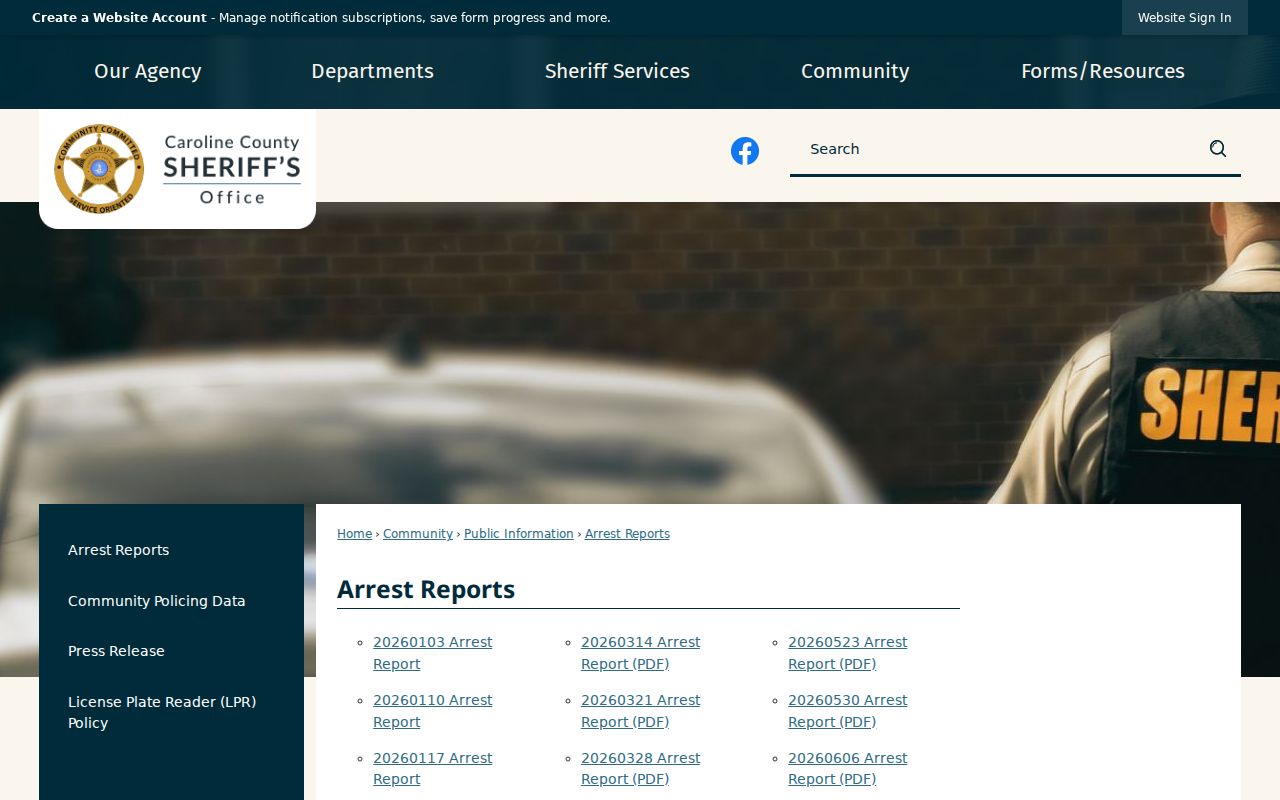Caroline County arrest records in the weekly arrest report archive