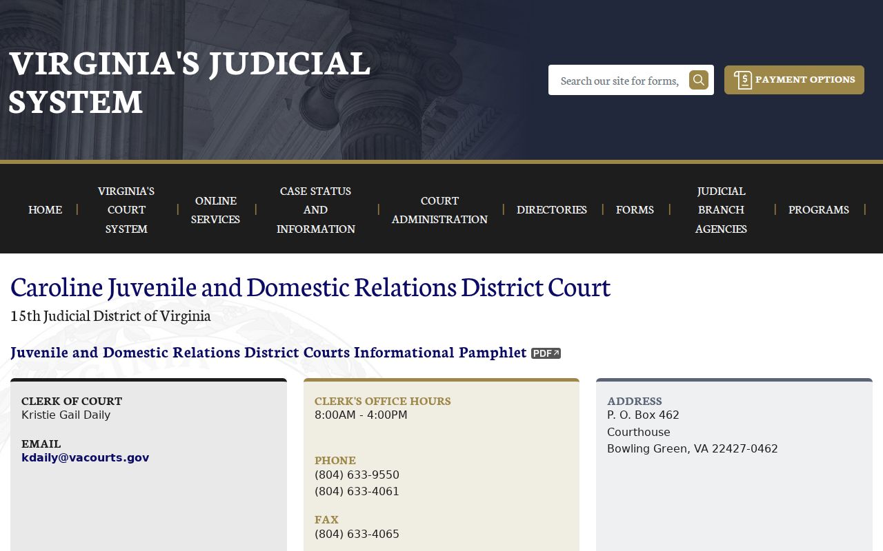 Caroline County court case access at Juvenile and Domestic Relations Court