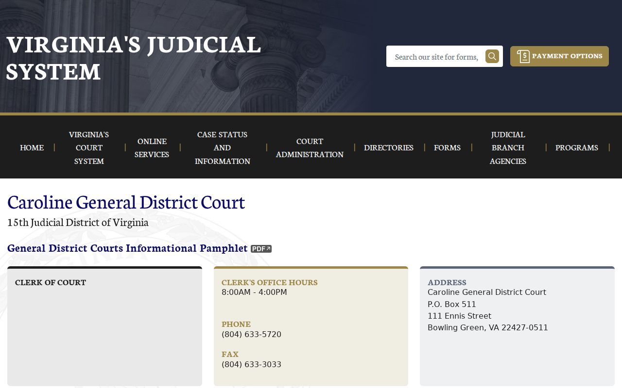 Caroline County criminal court case records at General District Court