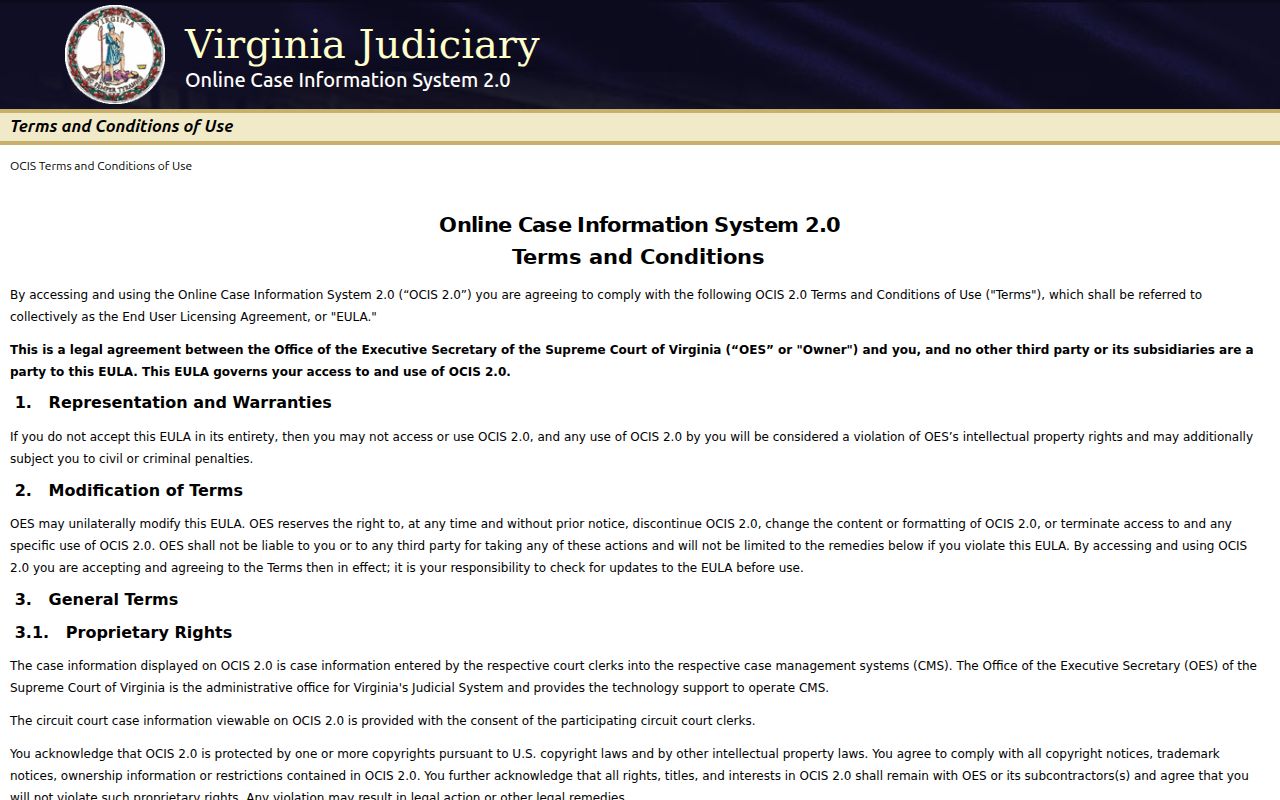 Caroline County court case lookup through statewide Virginia OCIS
