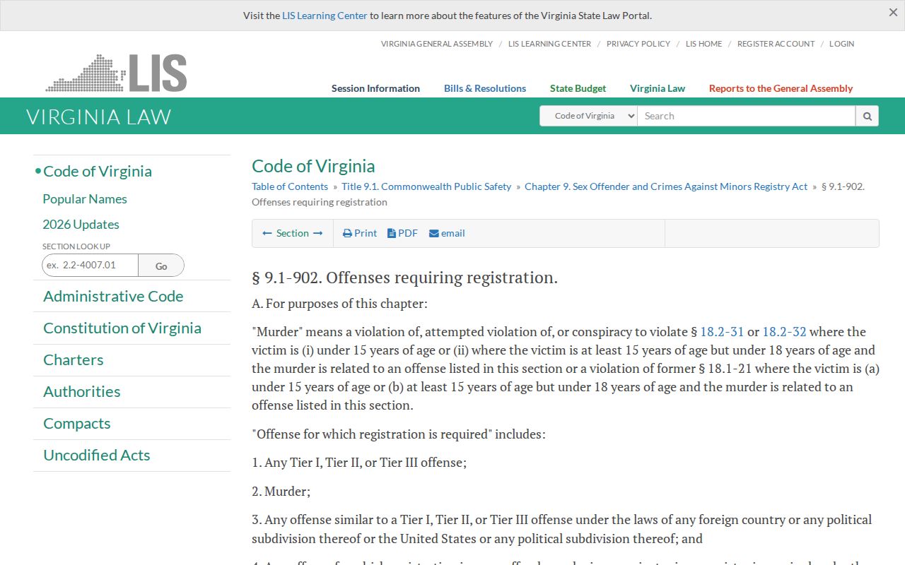Caroline County sex offender registry tier definitions in Virginia law