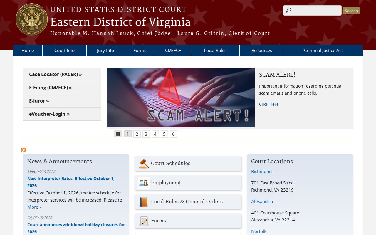 Port Royal criminal records routed to the Eastern District of Virginia