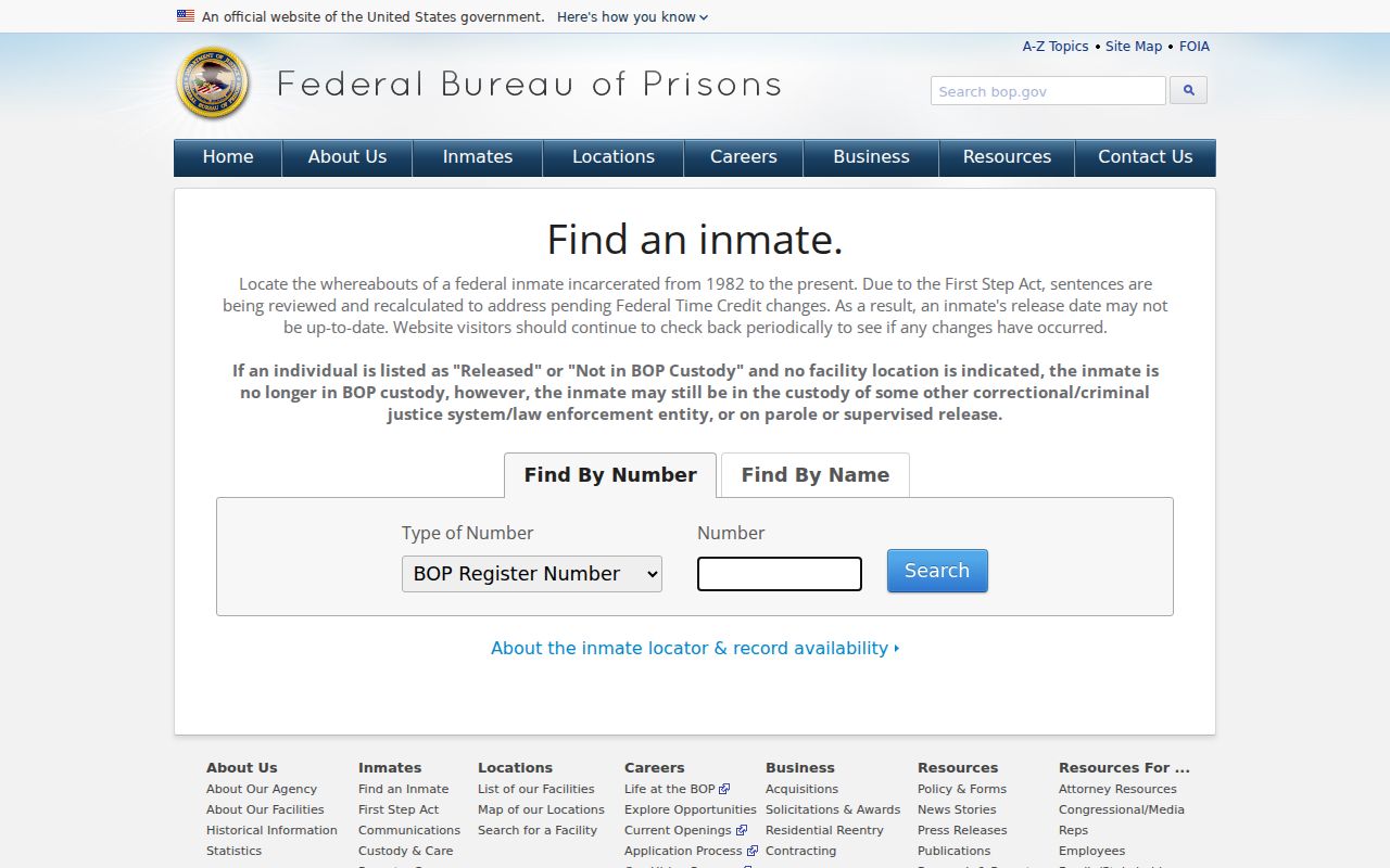 Port Royal federal inmate record search through the Bureau of Prisons