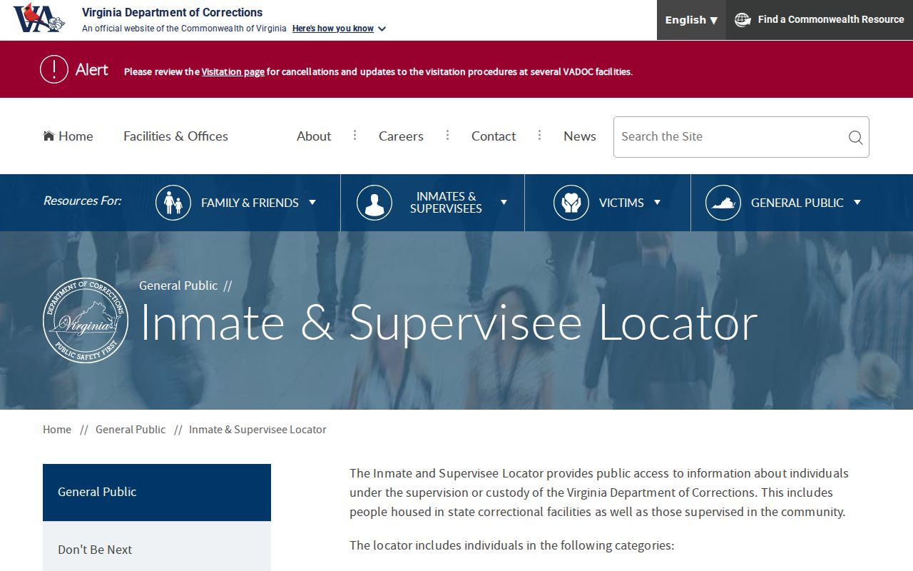 Caroline County criminal record search using the VADOC locator